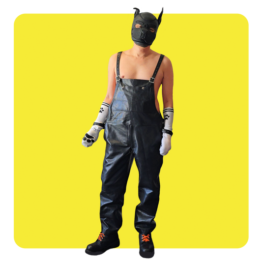 Leatherprison leather bondage overalls, dungarees, fetish slave, om, sub, dungeon