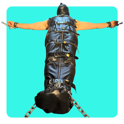 Leatherprison leather body binder, leather bondage, locking, dungeon, slave, sub, dom