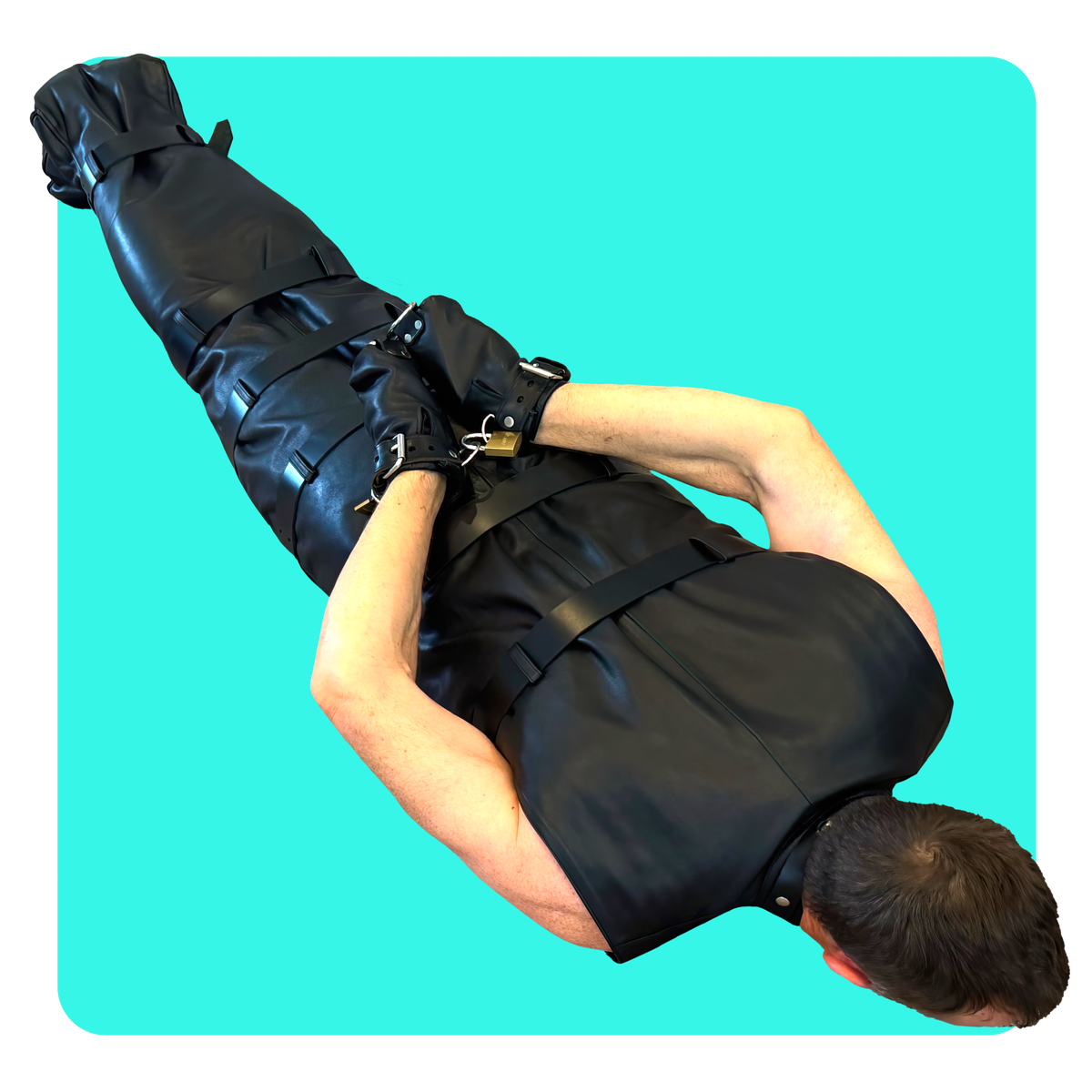 Leatherprison leather body binder, leather bondage, locking, dungeon, slave, sub, dom