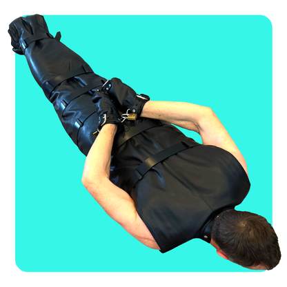 Leatherprison leather body binder, leather bondage, locking, dungeon, slave, sub, dom