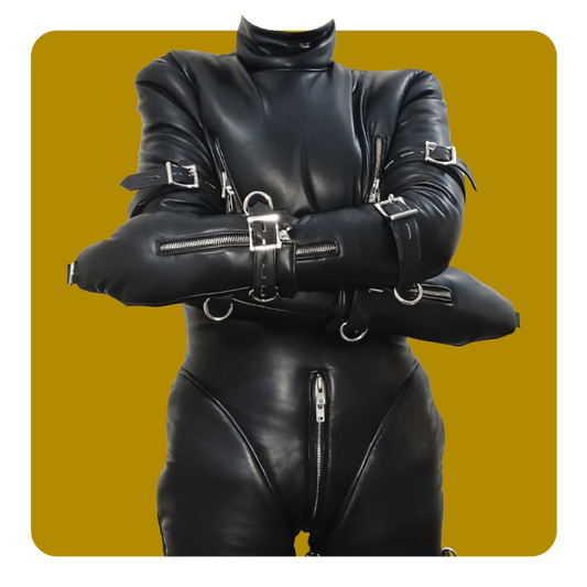 Leatherprison leather padded suit, mitts, boots, locking straps, fetish, bondage, dungeon, slave, sub, dom