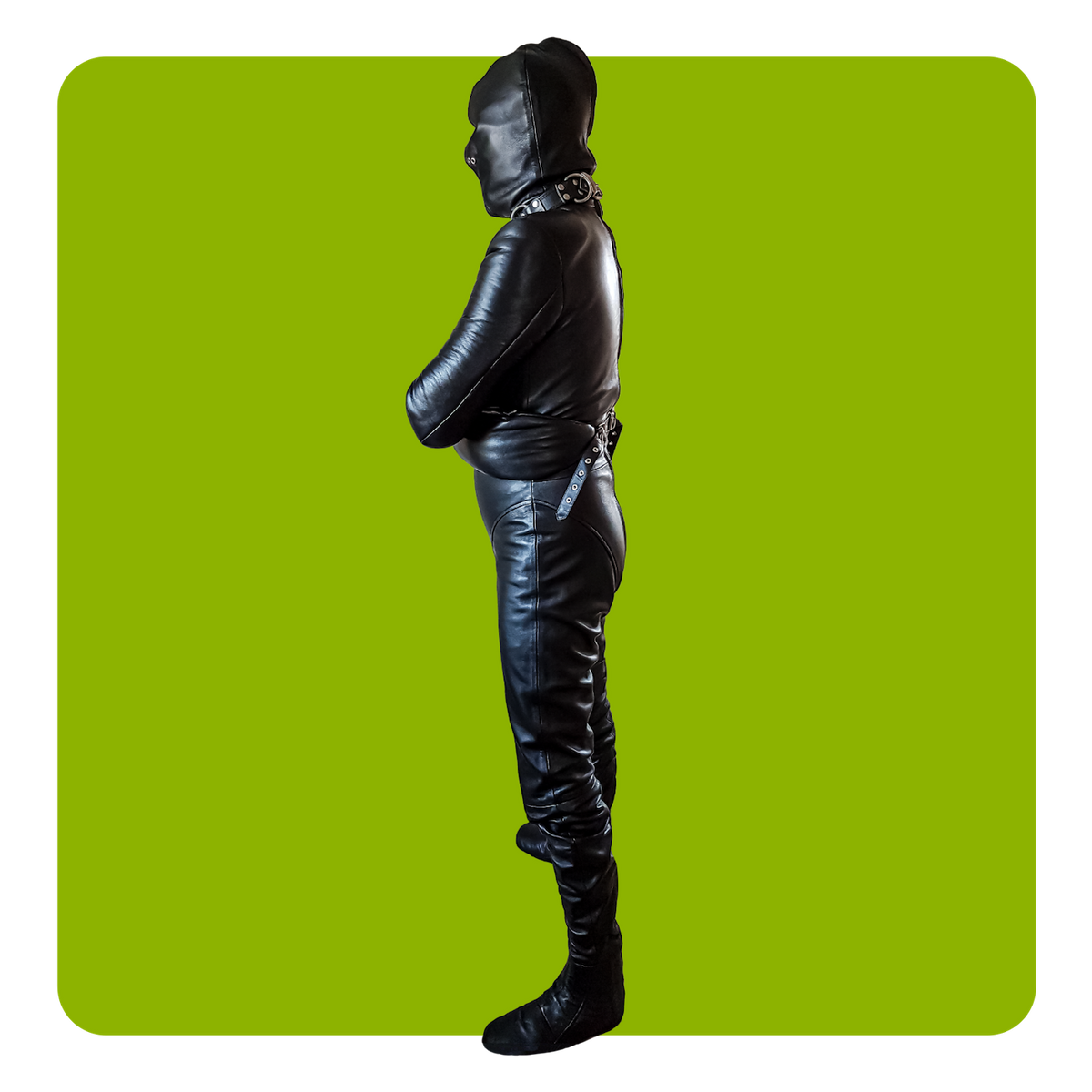 Leatherprison leather straijacket catsuit, bondage, fetish, slave, sub, dom, dungeon
