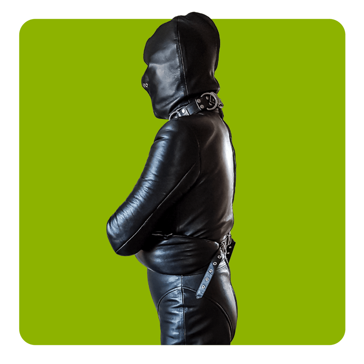 Leatherprison leather straijacket catsuit, bondage, fetish, slave, sub, dom, dungeon