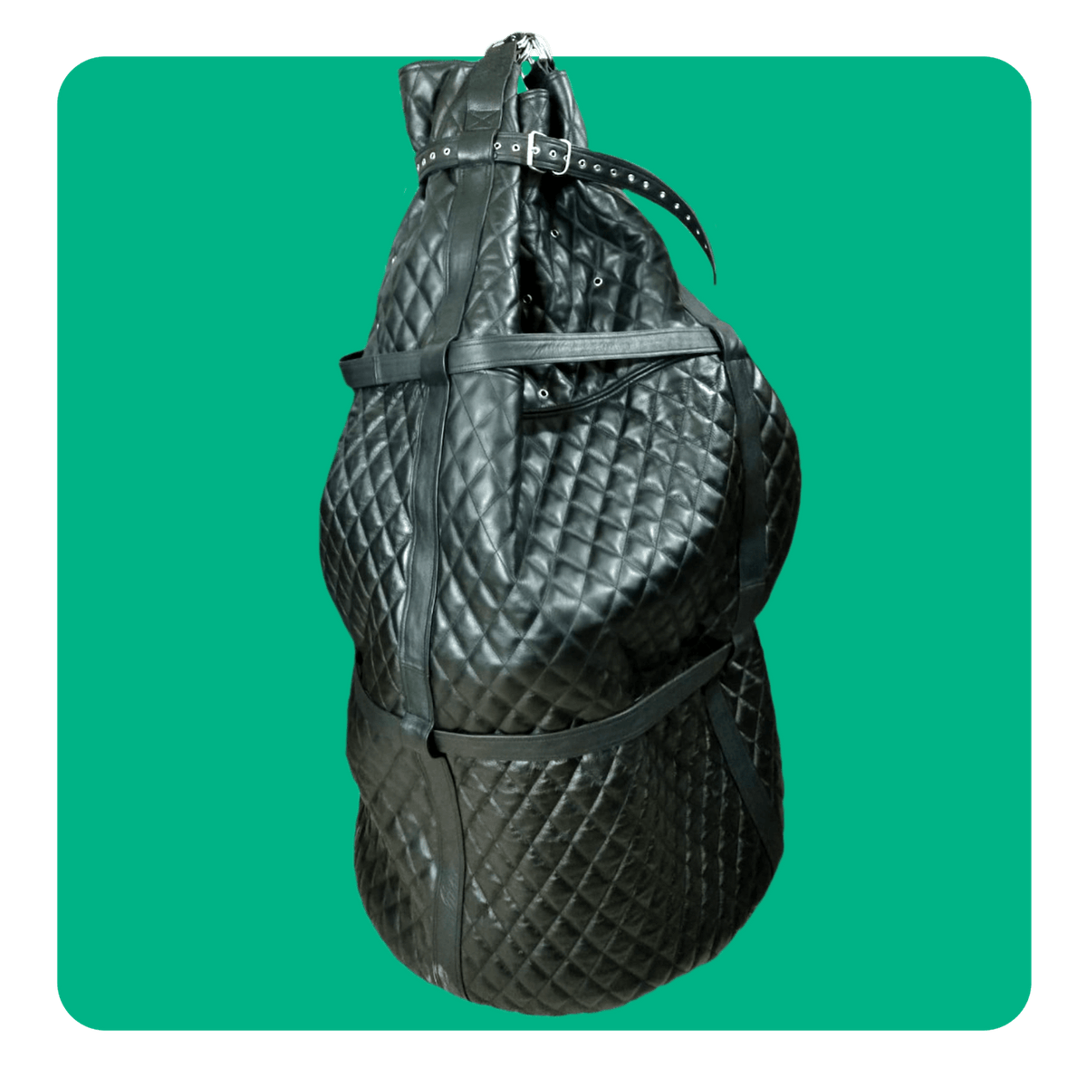 bondage mail sack by leatherprison, leather bondage, fetish, sack, suspension, dungeon, sub, dom, slave