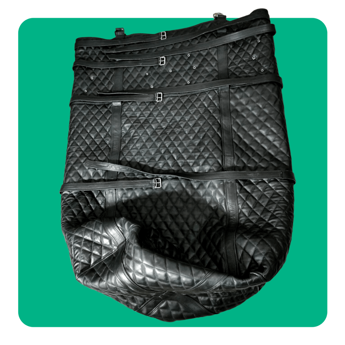 bondage mail sack by leatherprison, leather bondage, fetish, sack, suspension, dungeon, sub, dom, slave