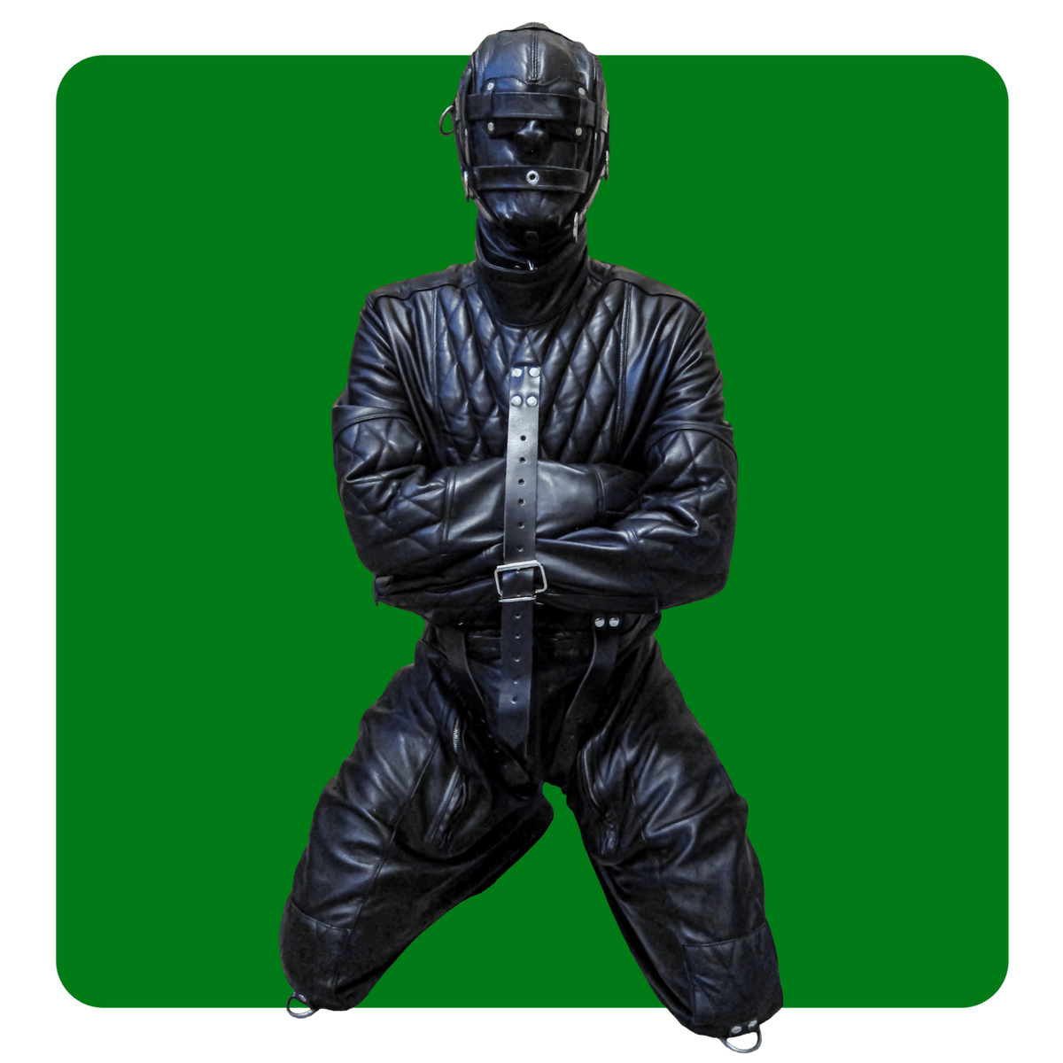 Leatherprison leather split puppy suit, straitjacket, bondage, fetish, slave, sub, dom, dungeon
