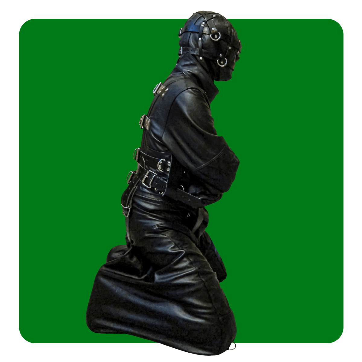 Leatherprison leather split puppy suit, straitjacket, bondage, fetish, slave, sub, dom, dungeon