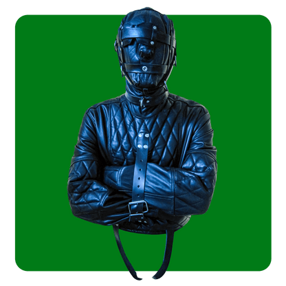 Leatherprison leather split puppy suit, straitjacket, bondage, fetish, slave, sub, dom, dungeon