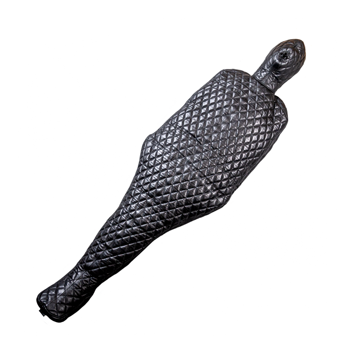 Quilted Leather bondage sleepsack, leather lined, fetish experience, back zip, hooded, internal sleeves. The ultimate in leather bondage