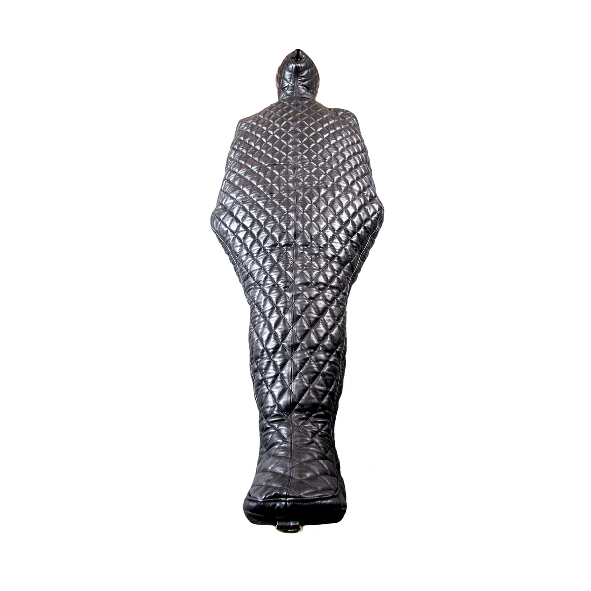 Quilted Leather bondage sleepsack, leather lined, fetish experience, back zip, hooded, internal sleeves. The ultimate in leather bondage