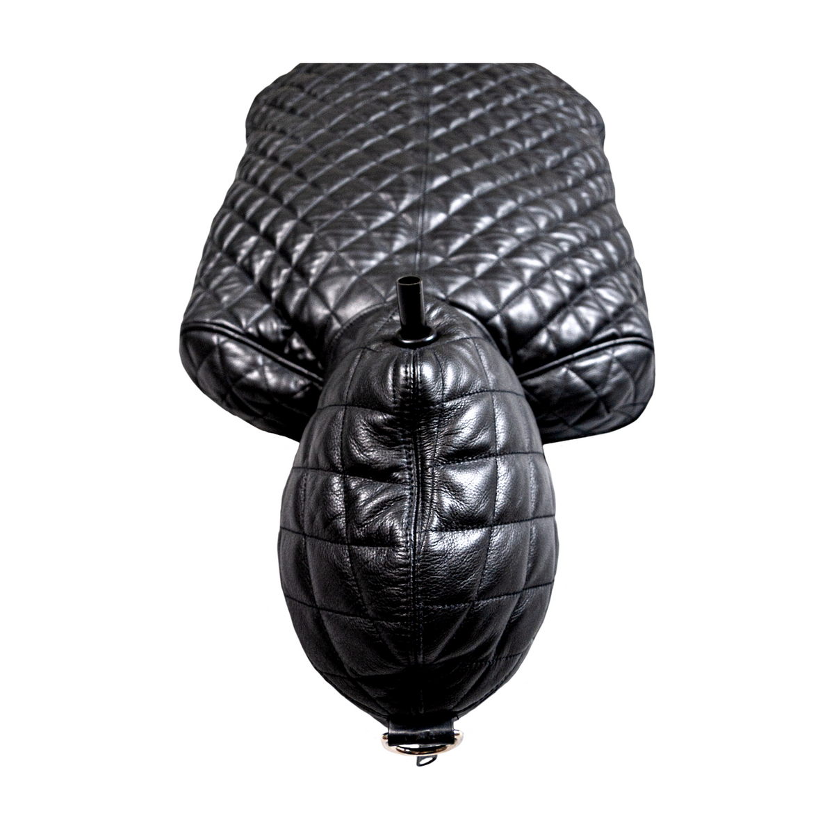 Quilted Leather bondage sleepsack, leather lined, fetish experience, back zip, hooded, internal sleeves. The ultimate in leather bondage