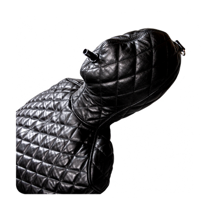 Quilted Leather bondage sleepsack, leather lined, fetish experience, back zip, hooded, internal sleeves. The ultimate in leather bondage
