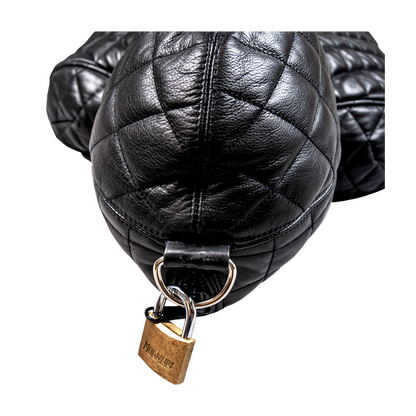 Quilted Leather bondage sleepsack, leather lined, fetish experience, back zip, hooded, internal sleeves. The ultimate in leather bondage