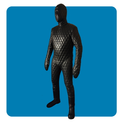 leather bondage suit, total enclosure leather, quilted leather, fetish, dom sub, slave, dungeon