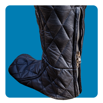 leather bondage suit, total enclosure leather, quilted leather, fetish, dom sub, slave, dungeon